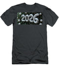 2 Silver 2026 Balloons with Festive Pine Tree Background New Year Celebration Decoration Talha Khan T-Shirt