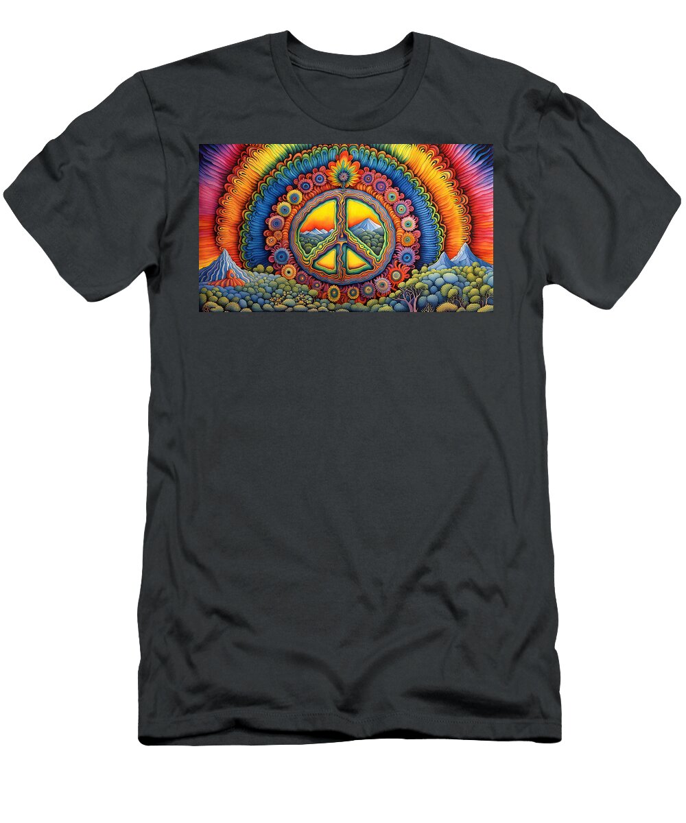2 Trippy Peace Symbol Colorful Psychedelic Retro 1960s Abstract Stellart Studio T-Shirt