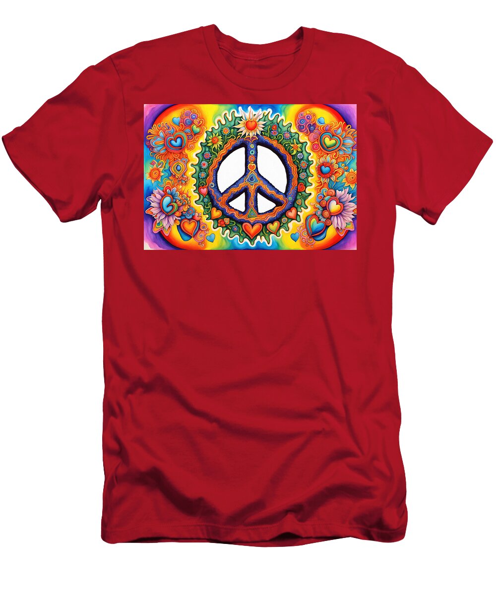 21 Peace Symbol Trippy Psychedelic Colorful Retro 1960s Abstract Stellart Studio T-Shirt