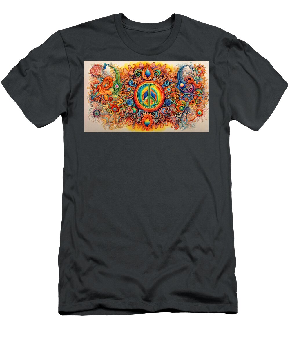 22 Peace Symbol Trippy Psychedelic Colorful Retro 1960s Abstract Stellart Studio T-Shirt