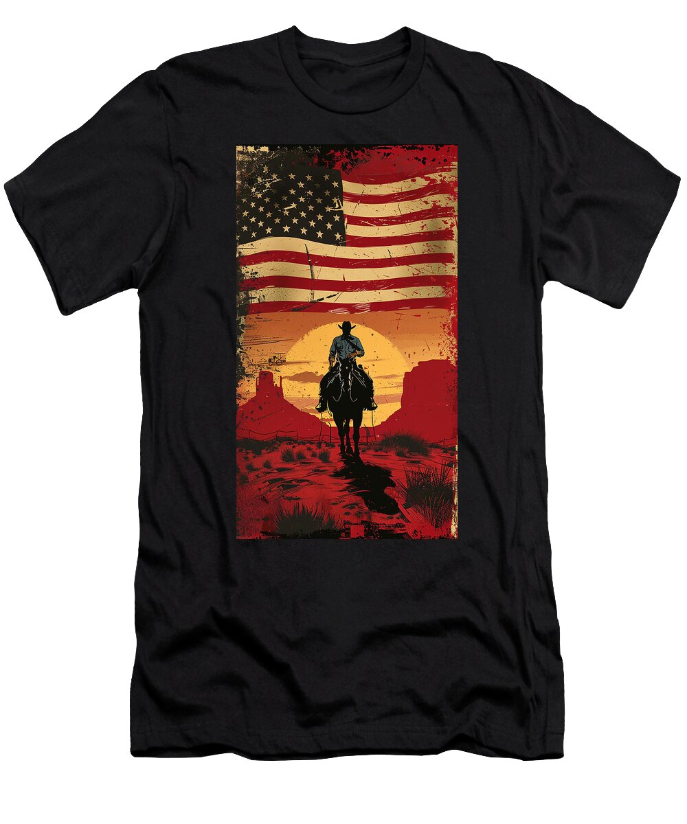 3 a USA Flag W Th the Mage of a Cowboy R D Ng a 5bfcc796 312e 4403 94db Caeeee5399e4 Romed Roni T-Shirt