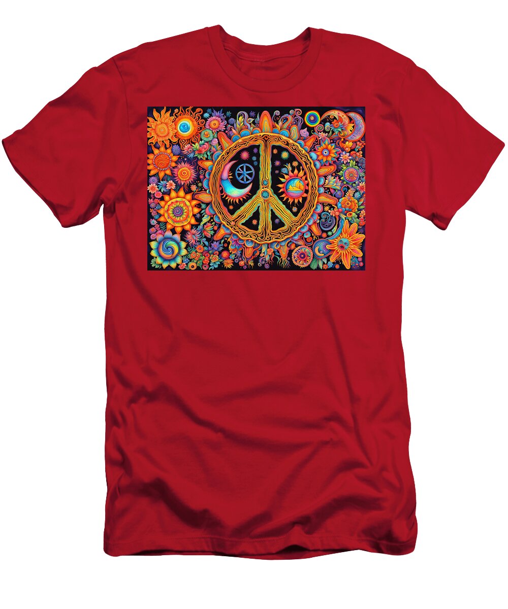 3 Peace Symbol Trippy Psychedelic Colorful Retro 1960s Abstract Stellart Studio T-Shirt