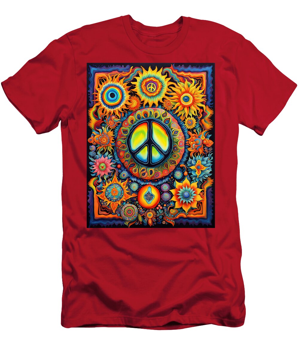 3 Peace Symbol Trippy Psychedelic Colorful Retro Hippie Abstract Stellart Studio T-Shirt