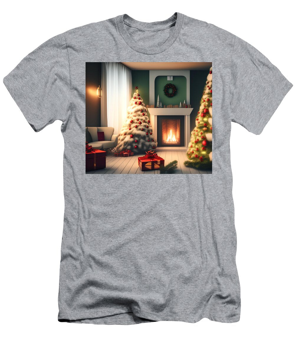 3 Room with Christmas Tree Generative Ai Illustration Miroslav Nemecek T-Shirt