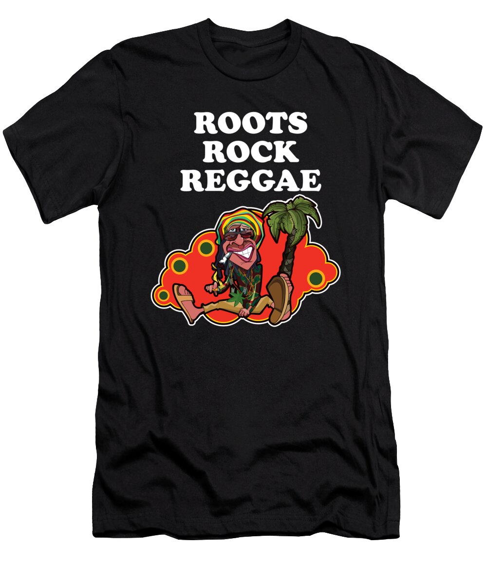 3 Roots Rock Reggae Jamaican Rasta Stoner Roots and Spliff Culture Martin Hicks T-Shirt