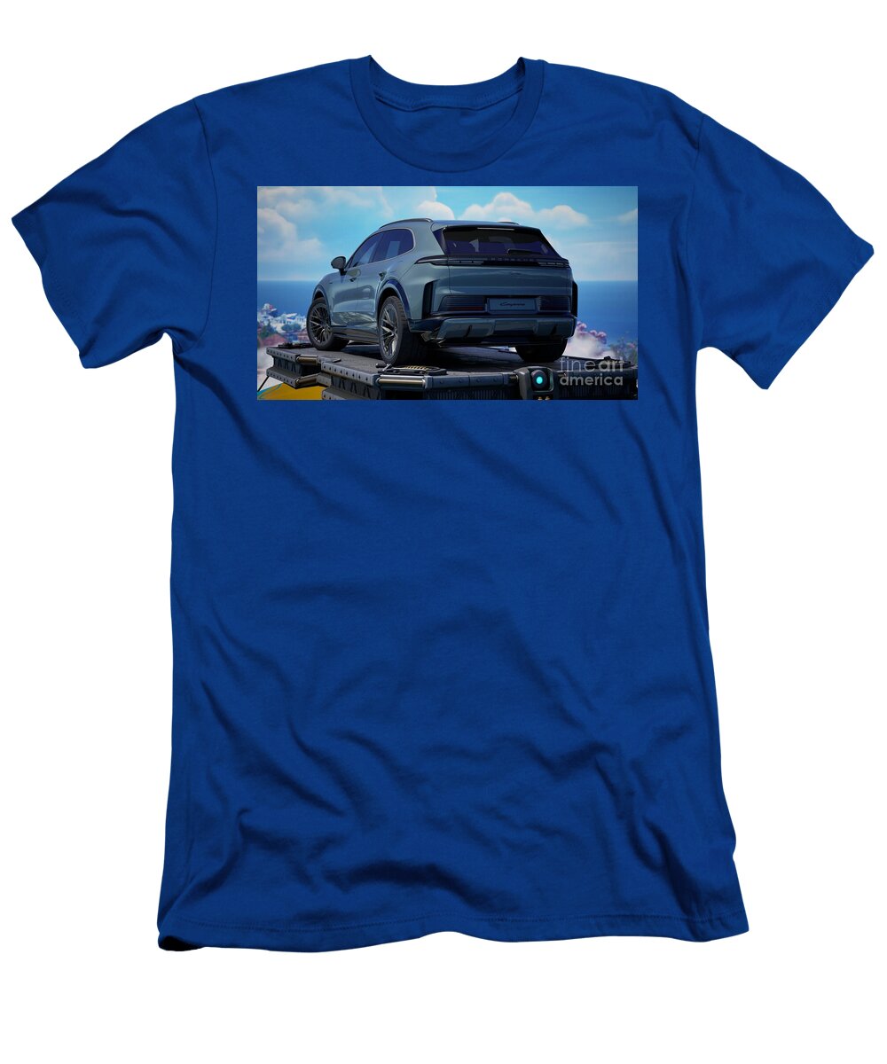 4 Exclusive Modern Luxury Ev Suv Blue Metallic Porsche Cayenne Turbo Electric Fortnite Vlad Automotive T-Shirt