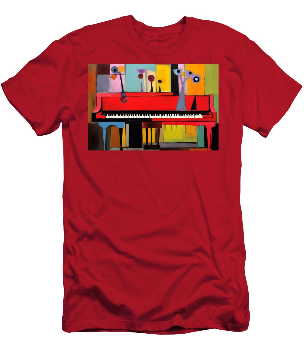 4 Expressive Fusion Abstract Interplay of Ais Creativity and Contemporary Expressionism on the Pian Olfactoart Studio T-Shirt