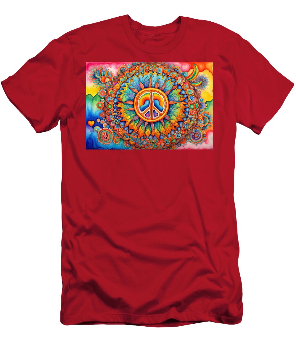 4 Peace Symbol Trippy Psychedelic Colorful Retro 1960s Abstract Stellart Studio T-Shirt