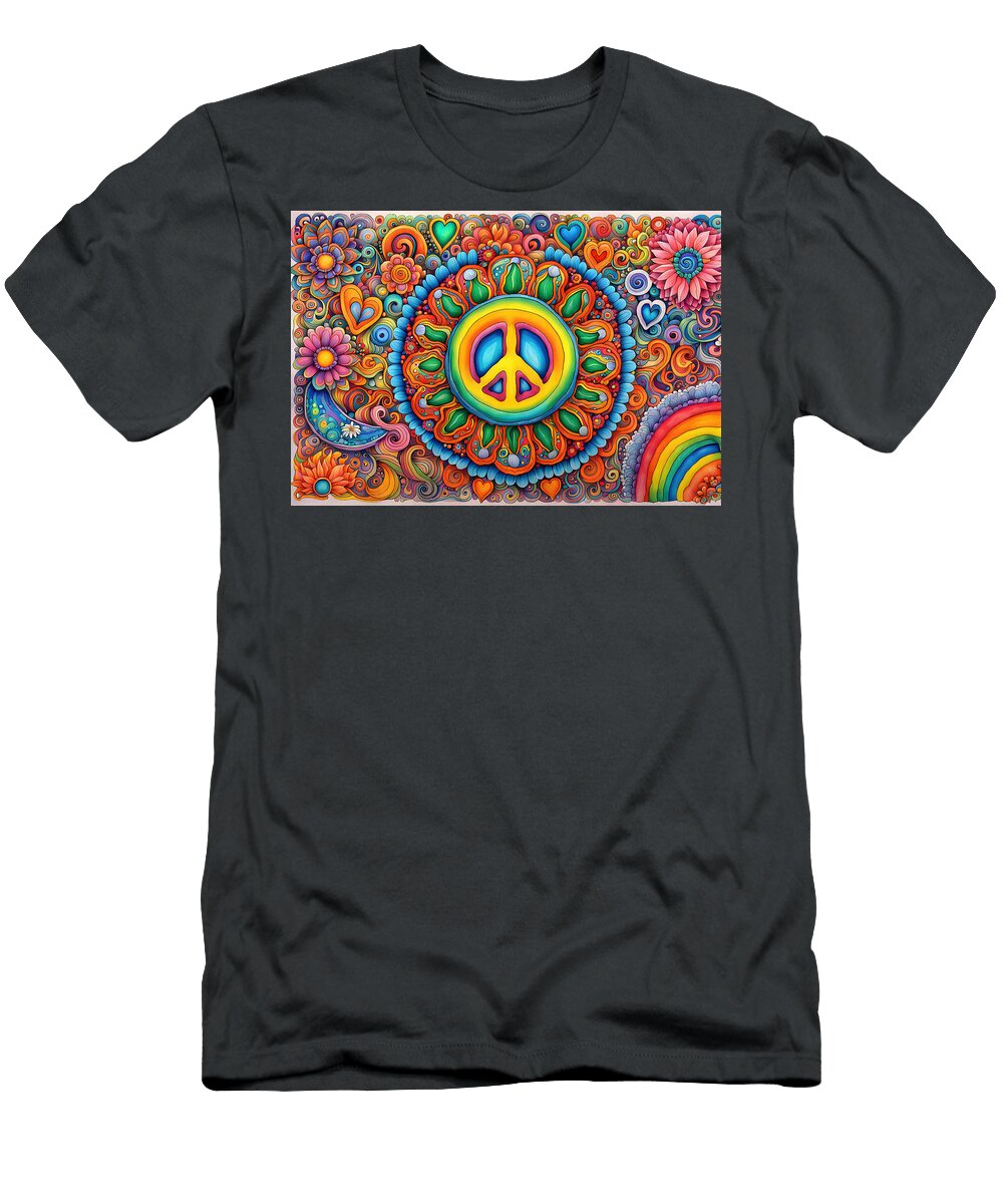 4 Peace Symbol Trippy Psychedelic Colorful Retro Hippie Abstract Stellart Studio T-Shirt