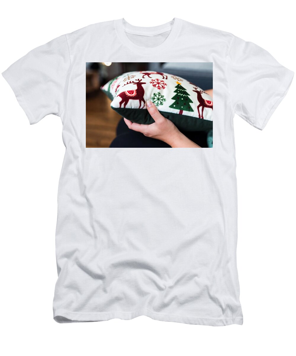 5 Hand Holding a Holiday Throw Pillow Festive Decorative Home Accent Talha Khan T-Shirt
