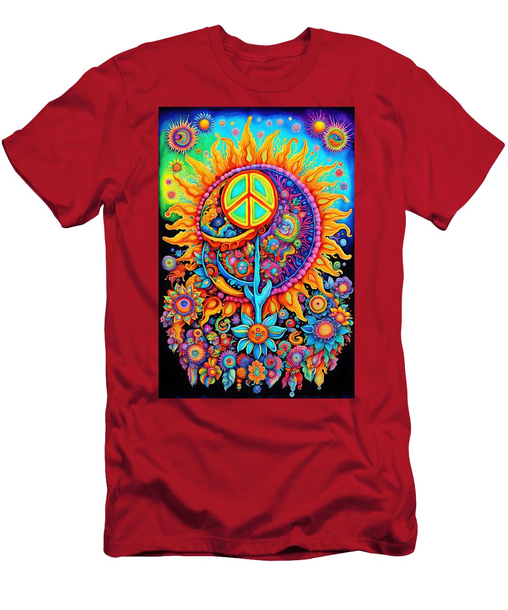 5 Peace Symbol Trippy Psychedelic Colorful Retro 1960s Abstract Stellart Studio T-Shirt