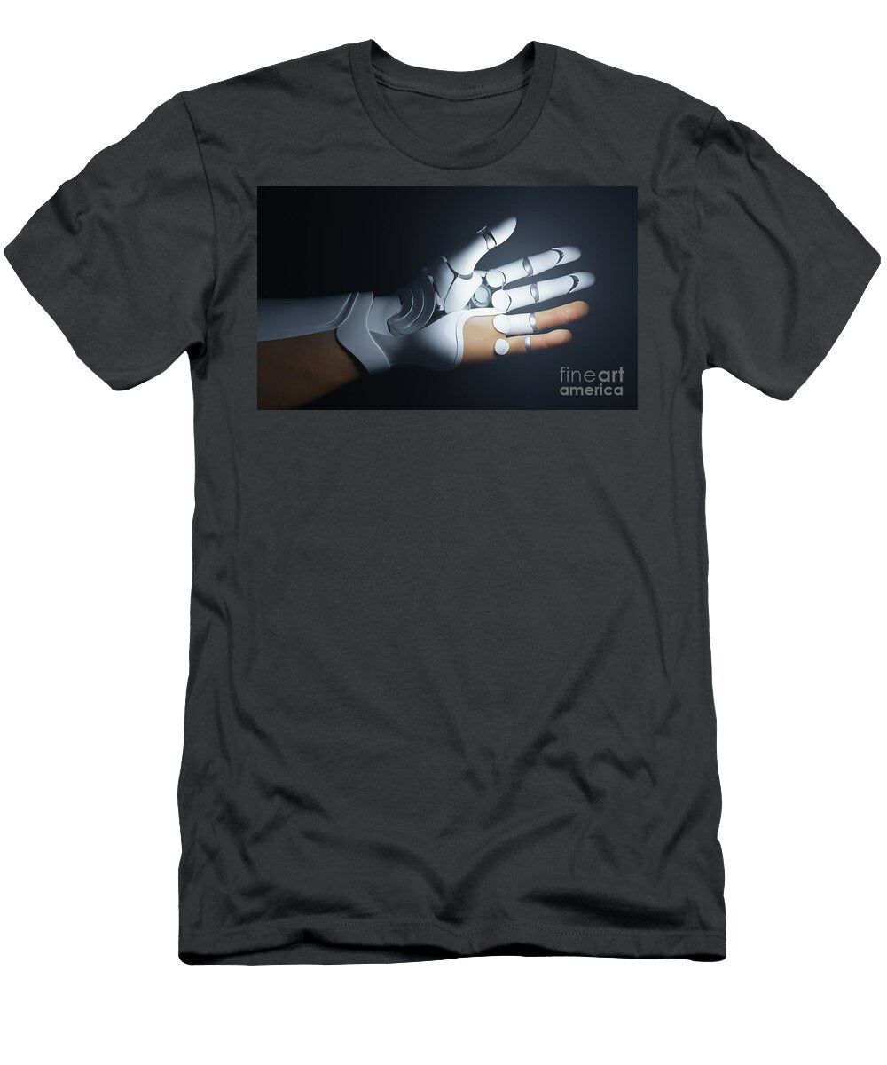 5 Robotic Bionic Hand Connected with Human Hand Michal Bednarek T-Shirt