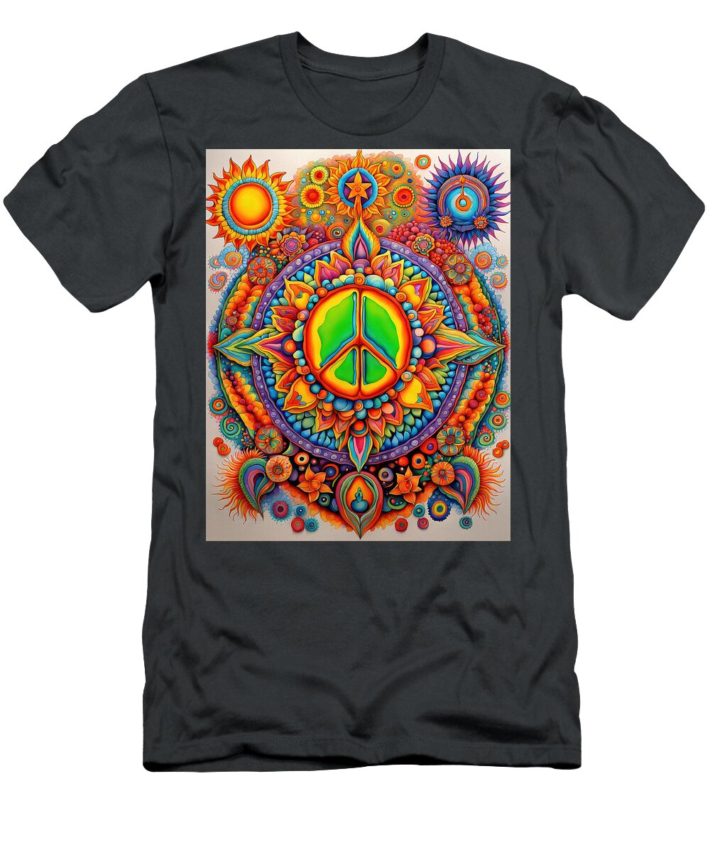 7 Peace Symbol Trippy Psychedelic Colorful Retro 1960s Abstract Stellart Studio T-Shirt