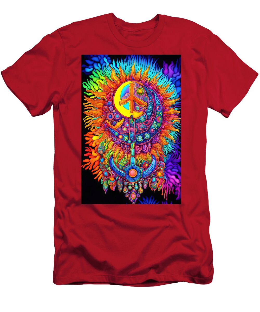 8 Peace Symbol Trippy Psychedelic Colorful Retro 1960s Abstract Stellart Studio T-Shirt