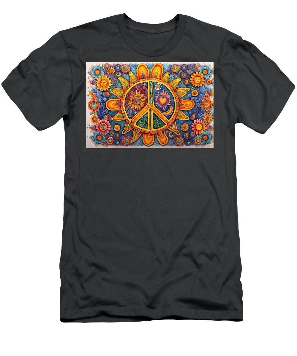 9 Peace Symbol Trippy Psychedelic Colorful Retro 1960s Abstract Stellart Studio T-Shirt