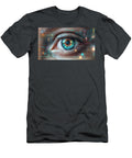 A Close Up of an Eye Is Overlaid with Digital and Technological Graphics Mango Art T-Shirt