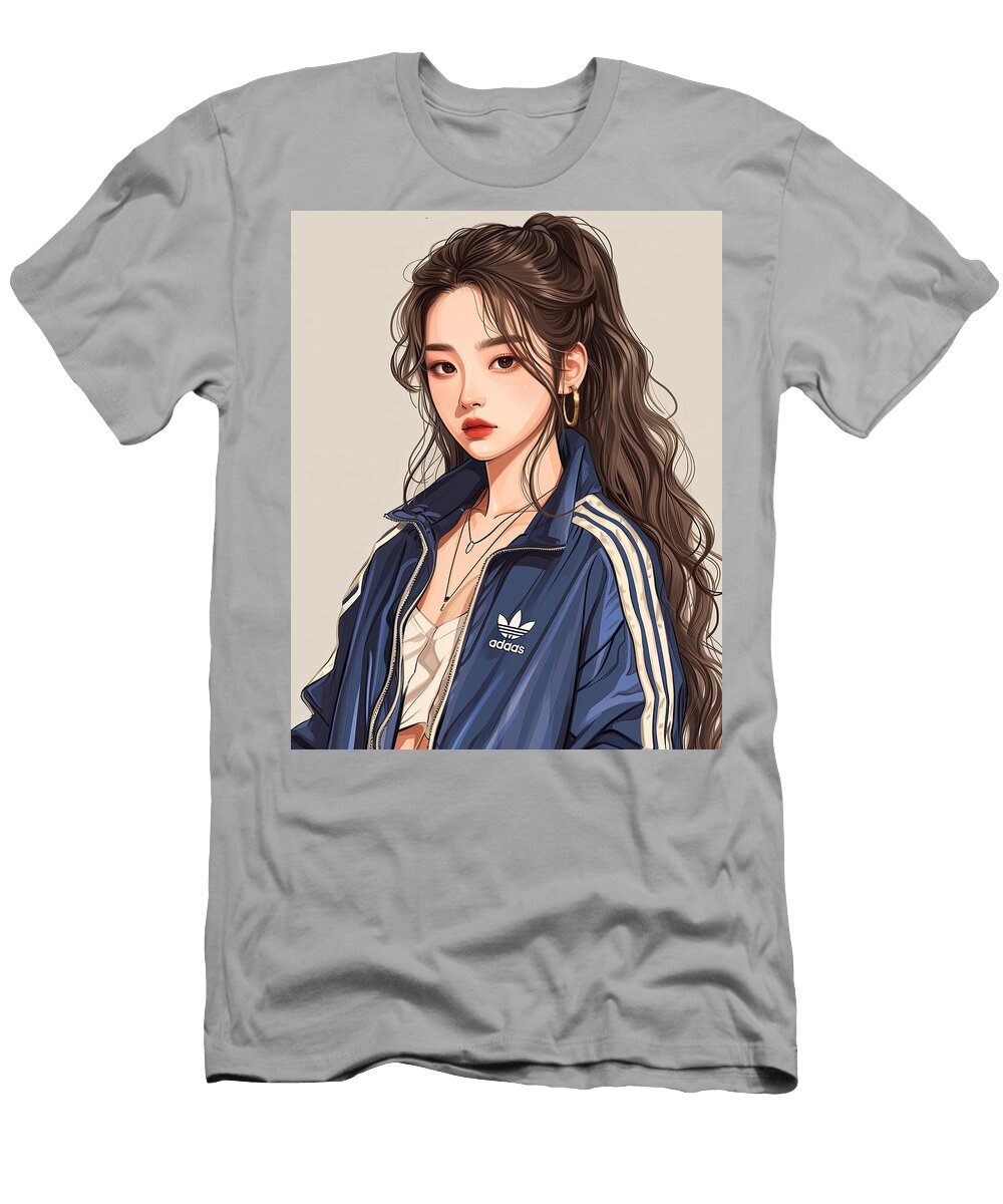 A Digital Illustration of a Young Woman with Long Brown Hair Randy Vankov T-Shirt