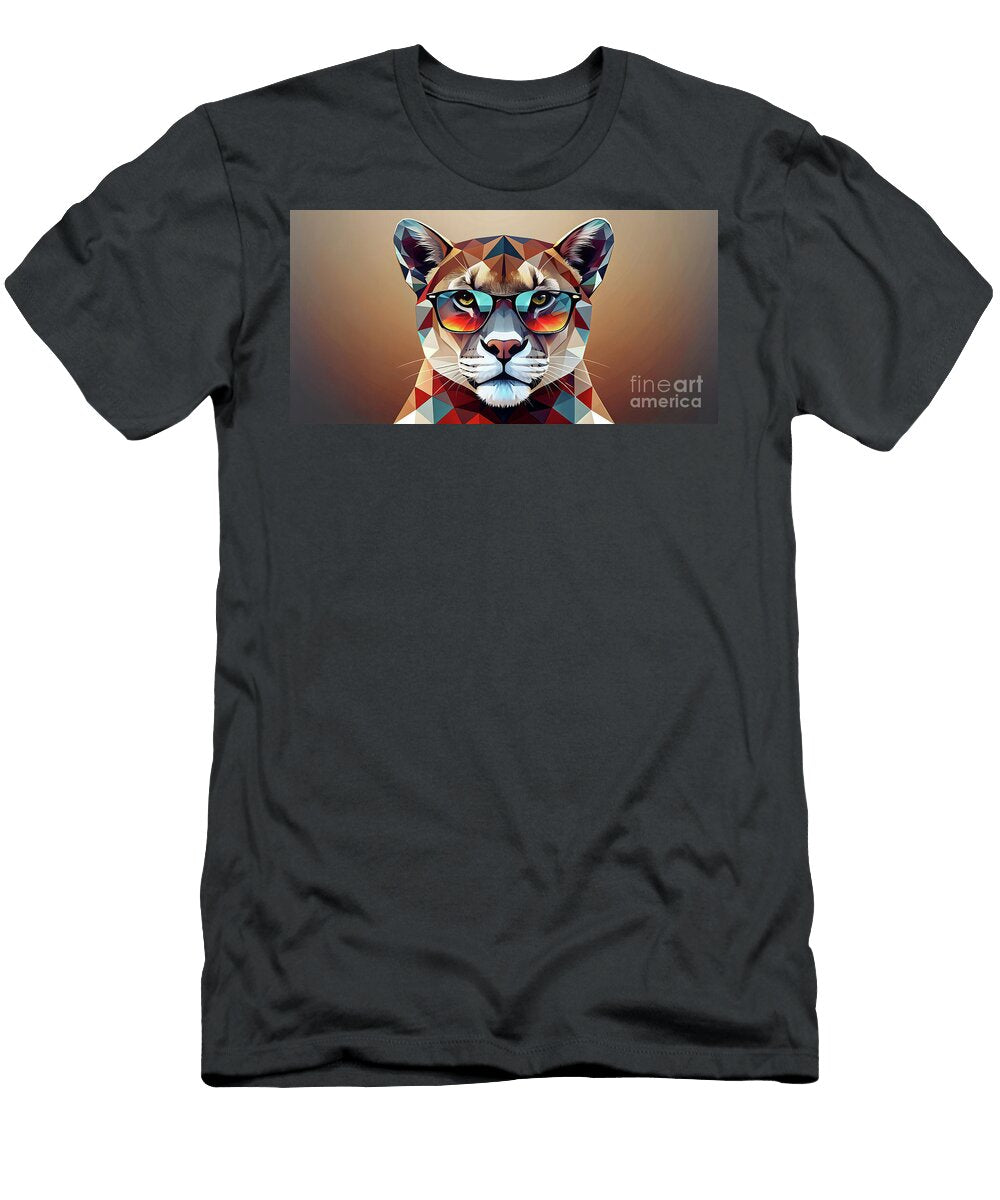 A Digitally Created Puma Head Is Depicted in a Geometric Low Polygon Style Against a Soft Odon Czintos T-Shirt