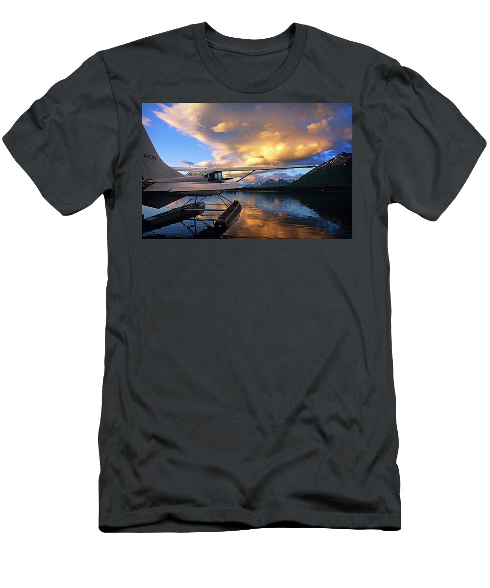A Float Plane Sits Docked At Sunset Randall Levensaler T-Shirt