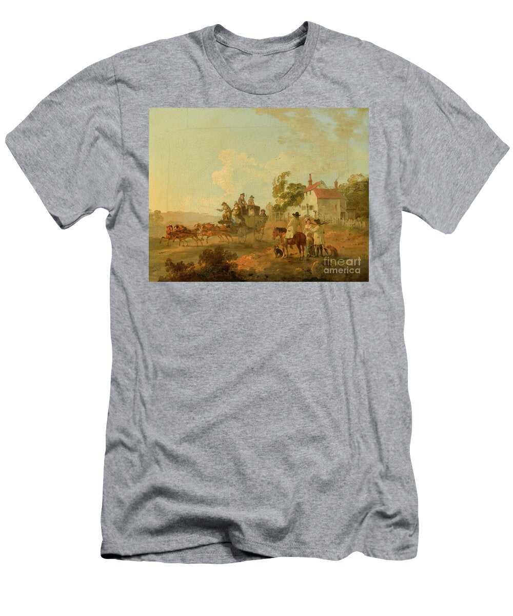 A Landscape with Travellers in a Horse Drawn Carriage and Figures Conversing By a Track 1792 Julius Caesar Ibbetson T-Shirt