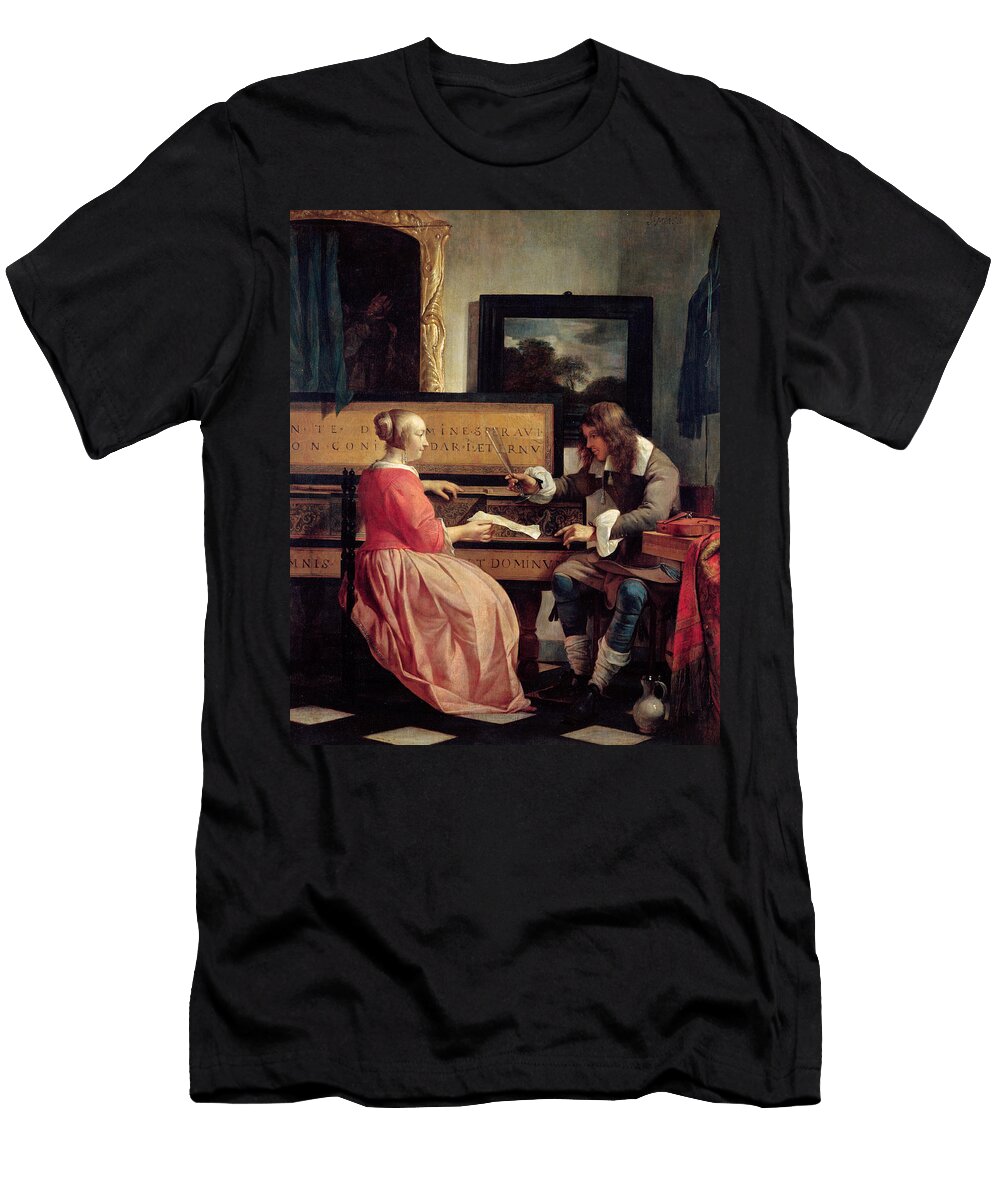 A Man and a Woman Seated By a Virginal Gabriel Metsu T-Shirt