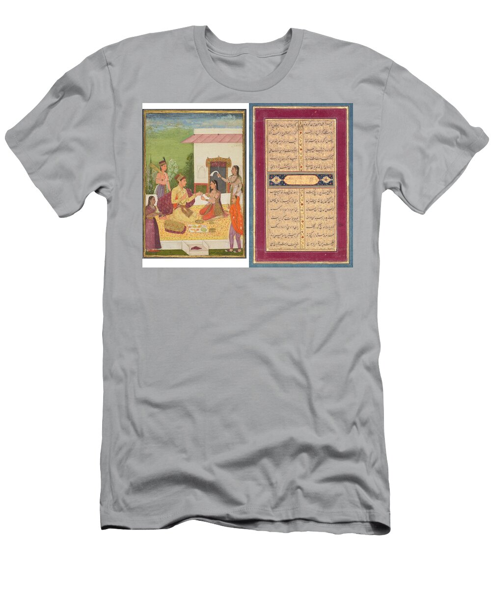A Prince Conversing with a Woman While Taking Refreshments on a Terrace Recto Calligraphy Verso India Mughal 18th Century T-Shirt