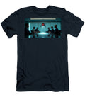 A Robotic Insect with Glowing Red Eyes Hovers Ominously in a Dimly Lit Conference Room Mango Art T-Shirt