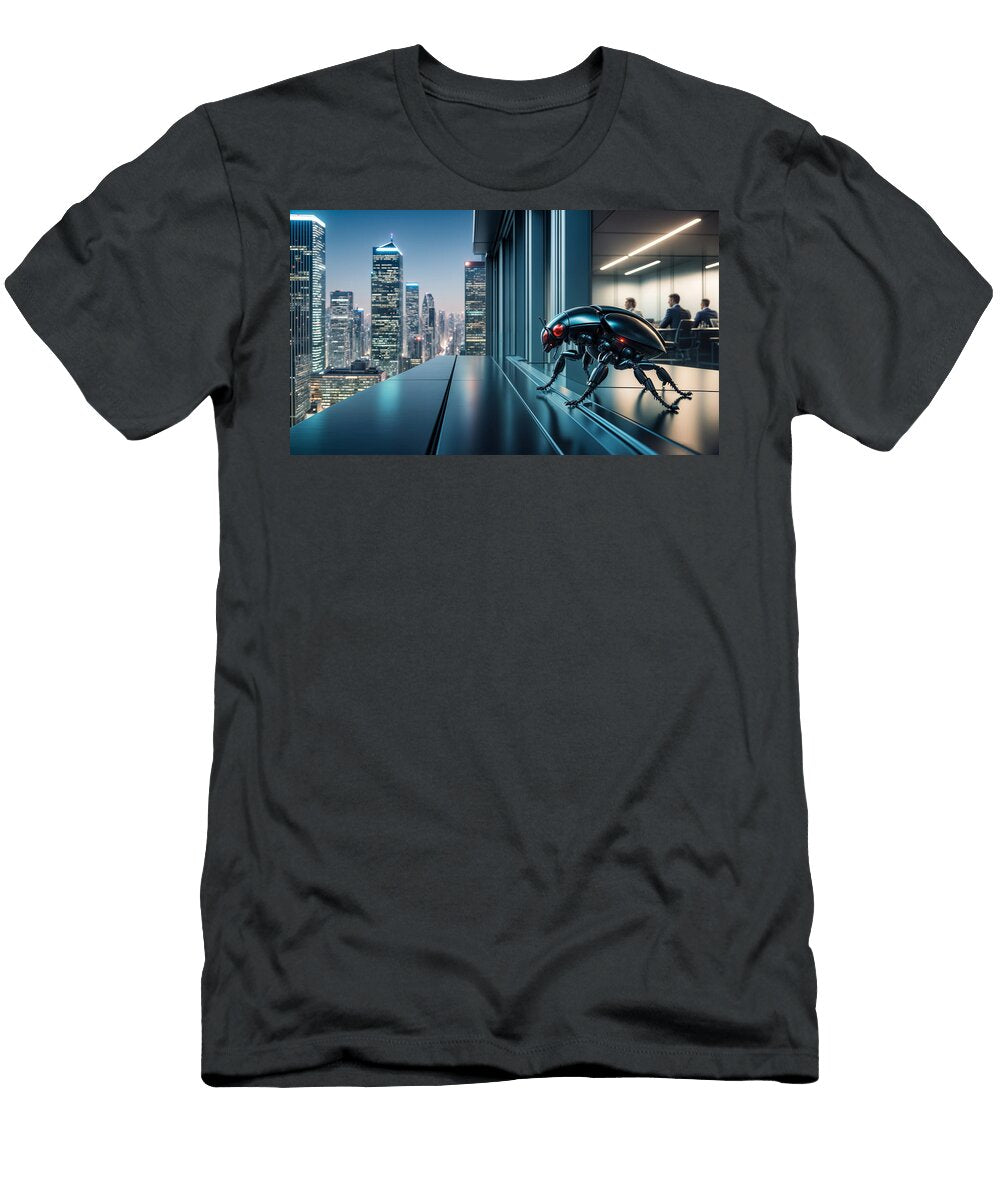 A Sleek Robotic Insect Is Perched on a High Rise Ledge Mango Art T-Shirt