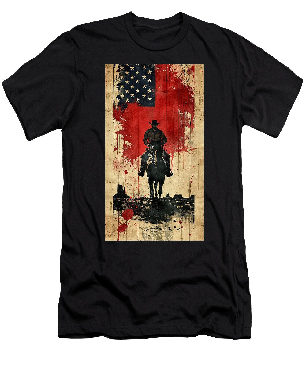 A USA Flag W Th the Mage of a Cowboy R D Ng a 5bfcc796 312e 4403 94db Caeeee5399e4 Romed Roni T-Shirt