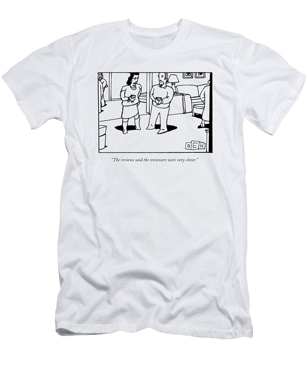 A Woman and Man Converse At a Cocktail Party Bruce Eric Kaplan T-Shirt