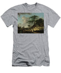 A Wooded Landscape with Peasants Conversing By a Track and a Drover with His Herd a Church Beyond Hendrik Willem Schweickhardt T-Shirt