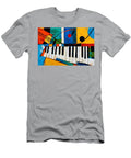 Abstract Piano Rhythm Bold Geometric Art with Vibrant Colors Musical Notes and Dynamic Energy Olfactoart Studio T-Shirt