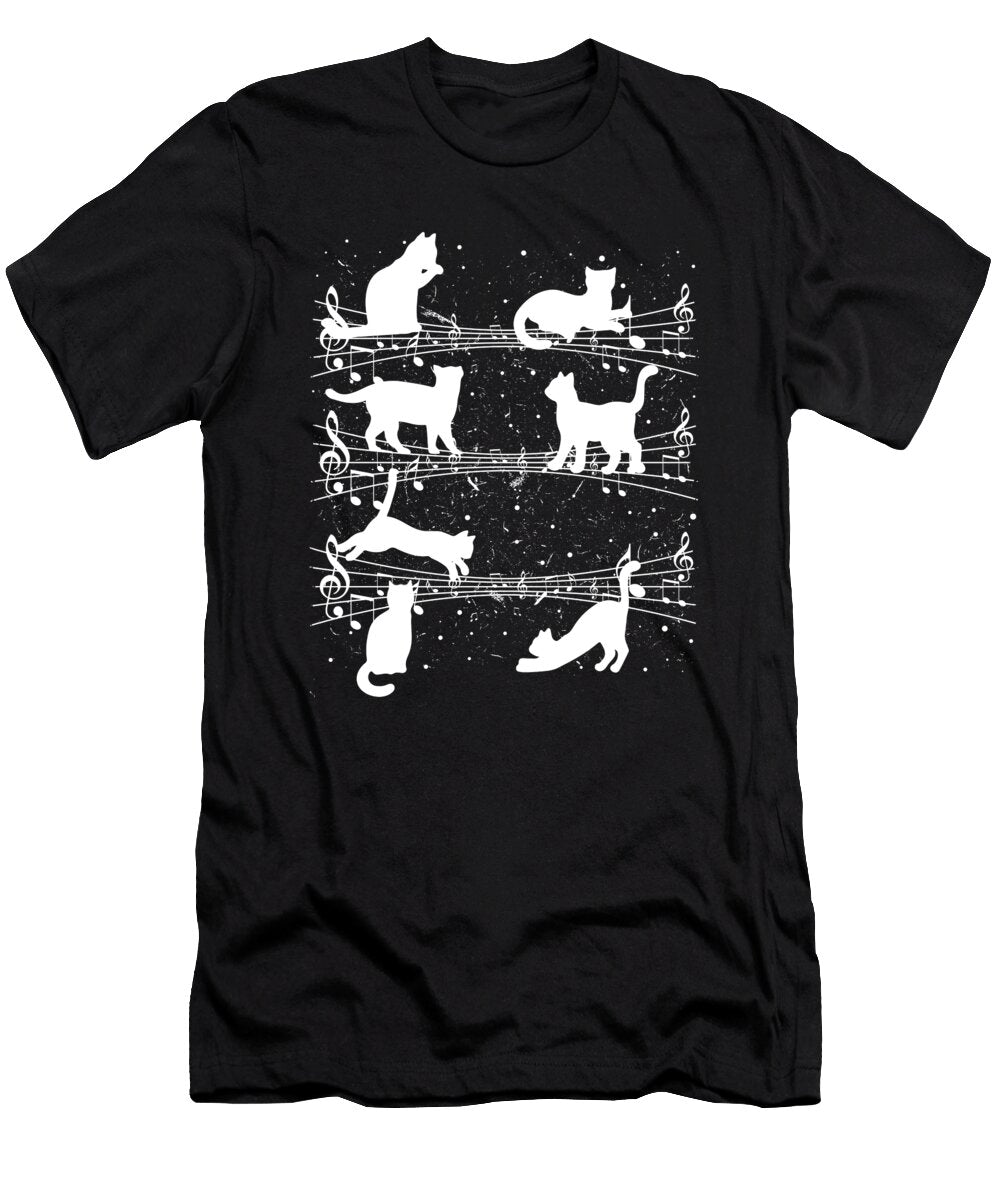 Adorable Cat Playing on Musical Notes Musician Shirtom T-Shirt