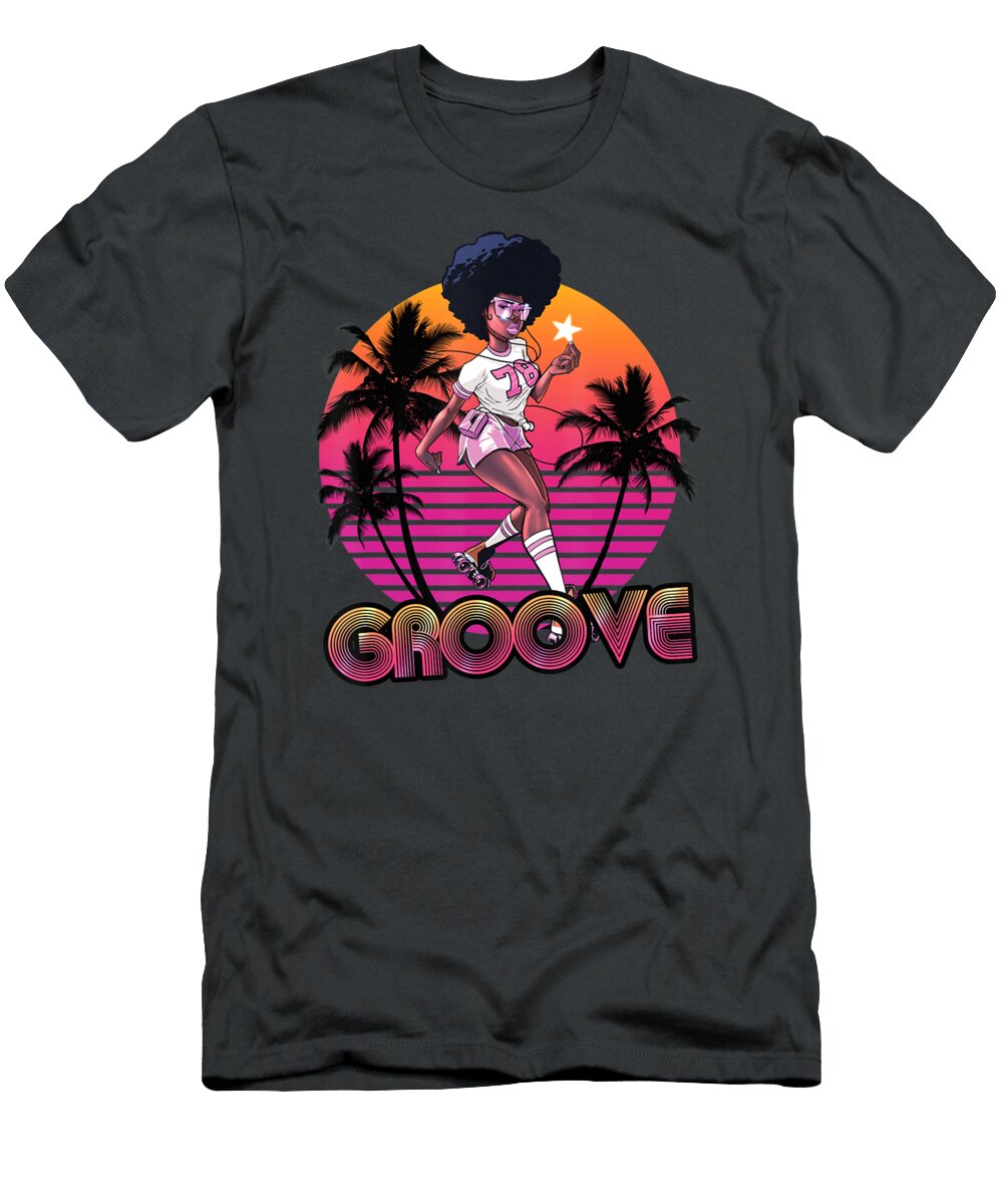 Afro Groove Roller Skate Retro 80s 70s Disco Funk Star Quynh Cong Le T-Shirt