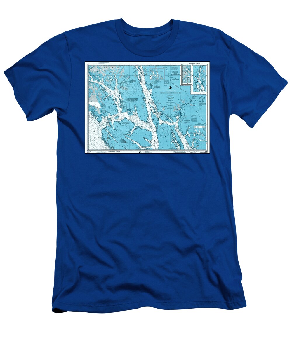 Alaska Stephens Passage to Cross Sound Vintage Nautical Map 1998 Ocean Blue Carol Japp T-Shirt
