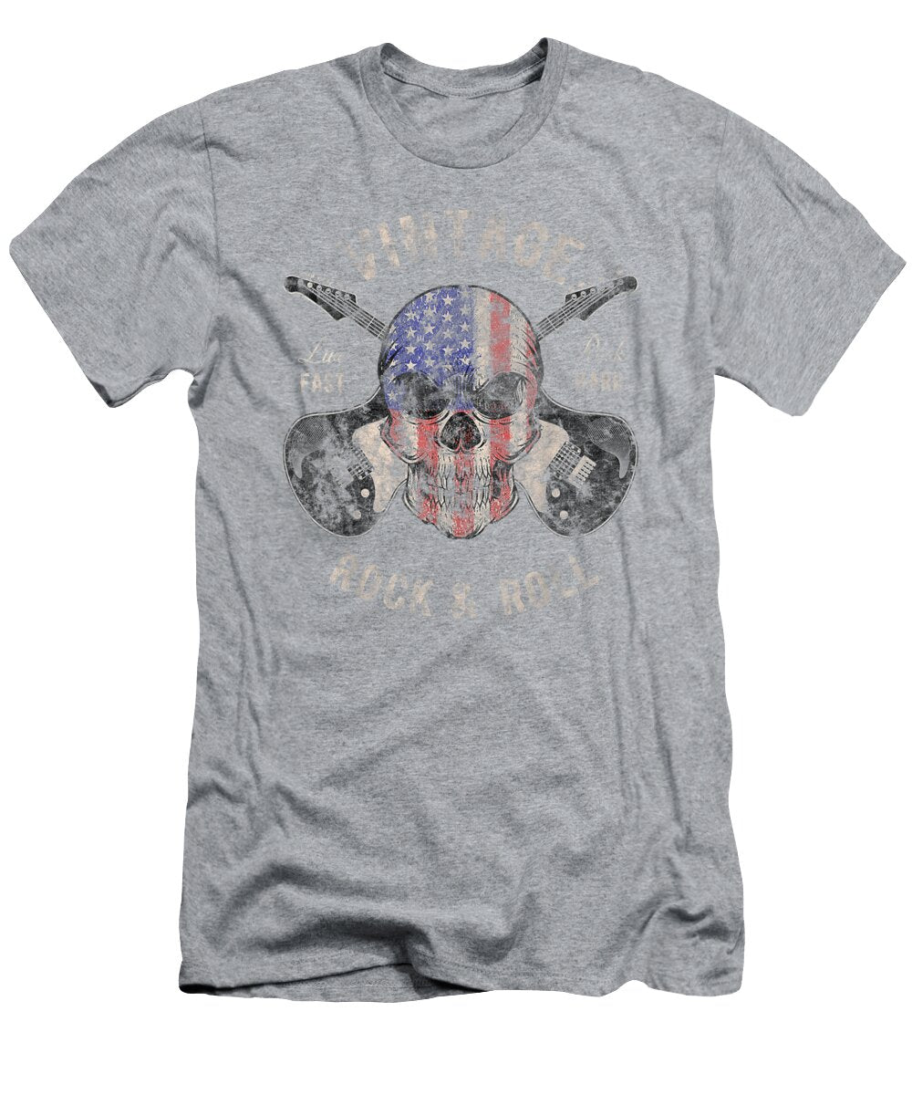 American Flag Guitar Vintage Rock and Rollkull Guitarist Harris Timea T-Shirt