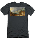 An Extensive Mountainous River Landscape with Horsemen Conversing on a Raised Plateau Joos De Momper Flemish T-Shirt