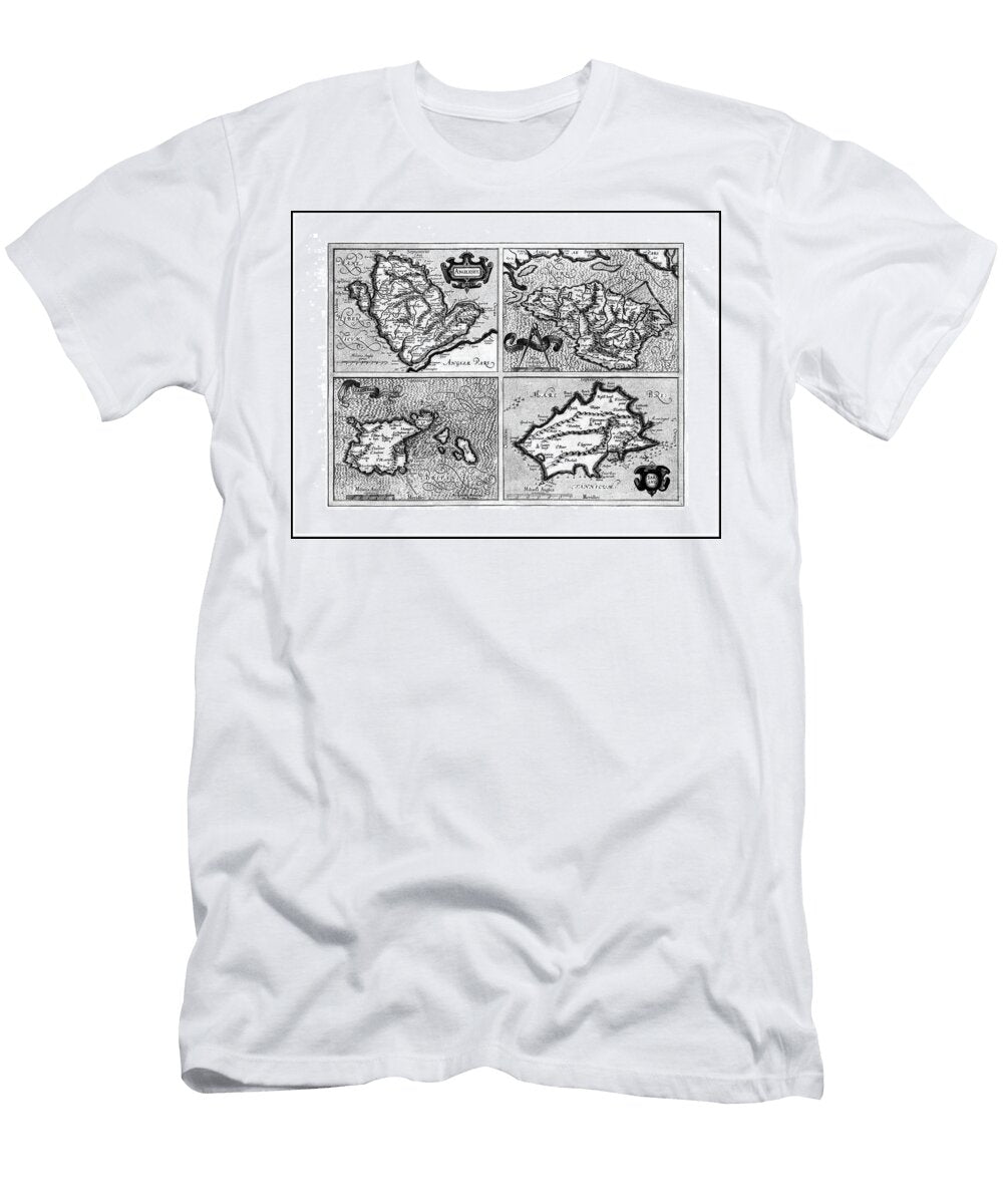 Anglesey Isle of Wight Jersey and Guernsey Vintage Map 1633 Black and White Carol Japp T-Shirt