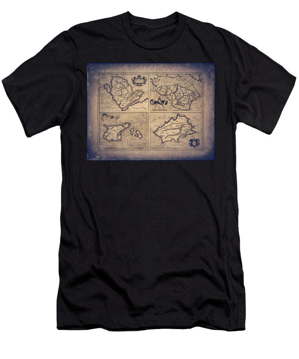 Anglesey Isle of Wight Jersey and Guernsey Vintage Map 1633 Sepia Carol Japp T-Shirt