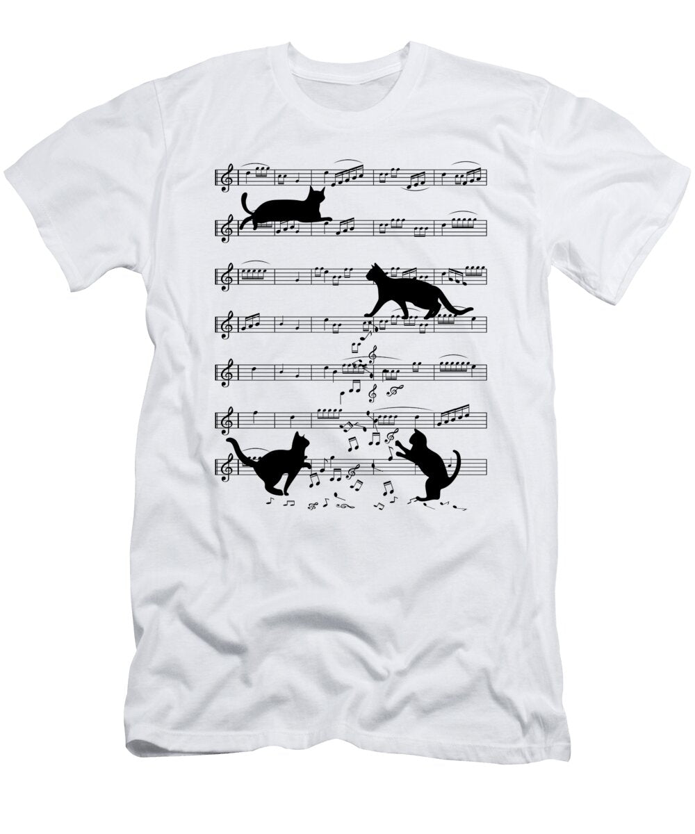 Animal Cat Playing on Piano Musical Notes Shirtom T-Shirt