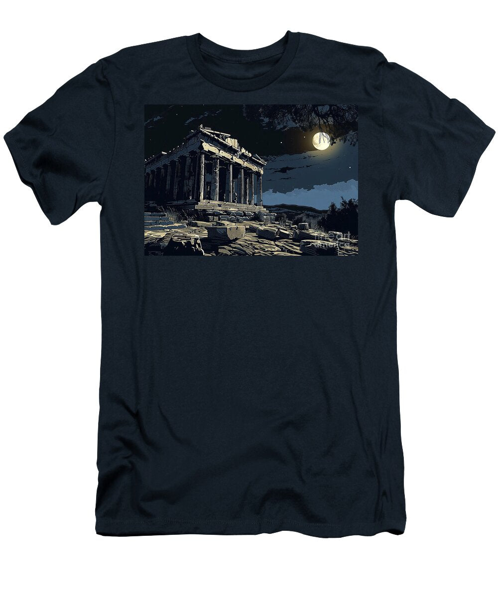 Athens Temple of Athena Nike Standing Stoically Amidst the Darkness of the Night Cortez Schinner T-Shirt