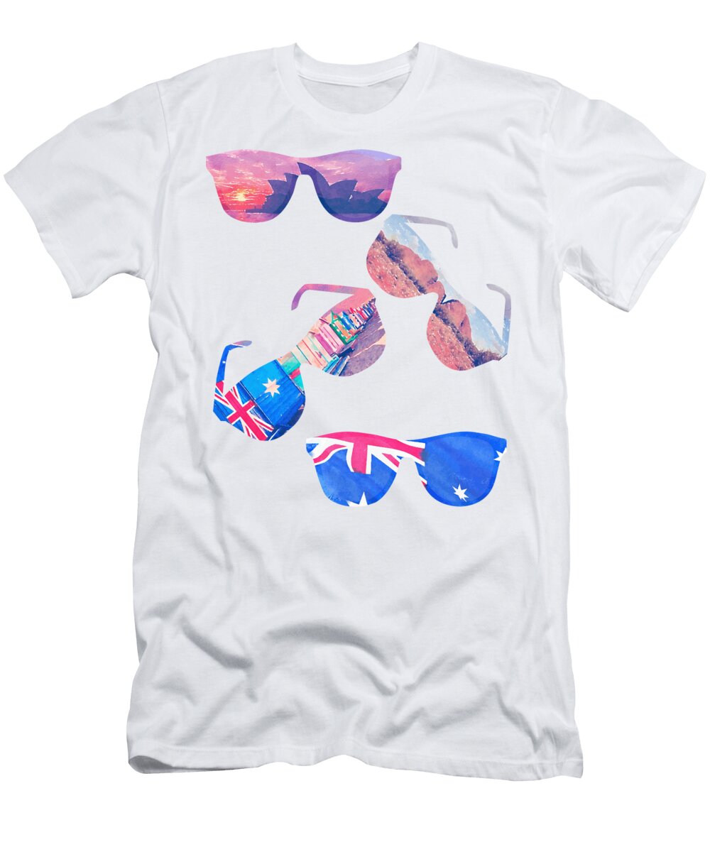 Australia Landscapes Watercolor Sunglasses Architectural Marvels Amidst Vibrant Splendor Dnt Prints T-Shirt