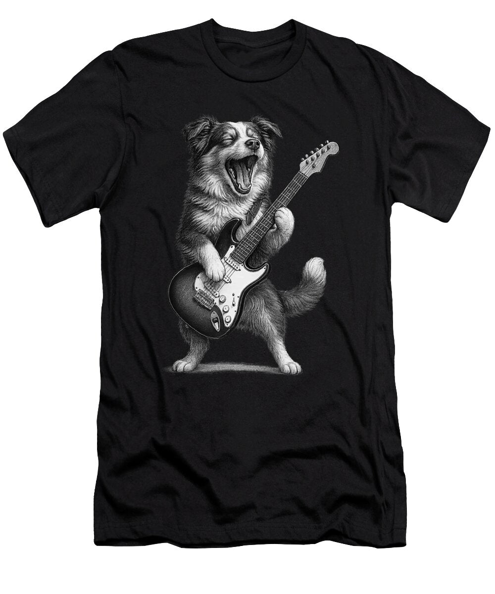 Australian Shepherd Playing Guitar Rock Music Sophie Eleanor T-Shirt