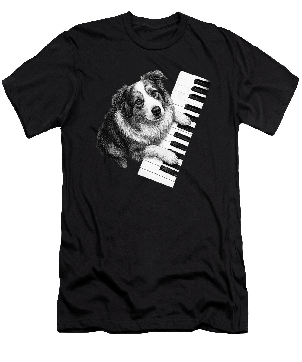 Australian Shepherd Playing Piano Pianist Dog Sophie Eleanor T-Shirt