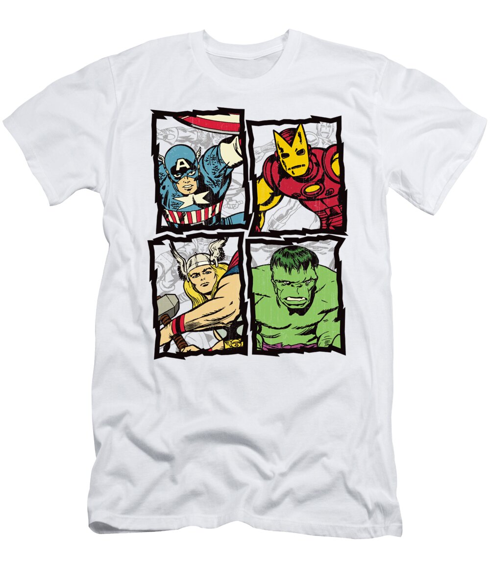 Avengers Silver Age Quad Distressed Edward Draganski T-Shirt