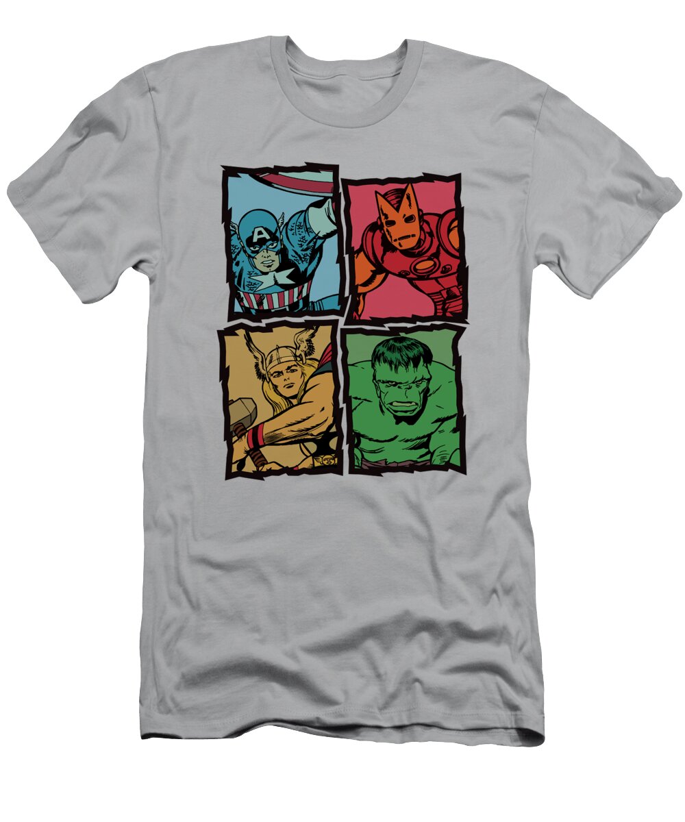 Avengers Silver Age Quad Yellowed Edward Draganski T-Shirt