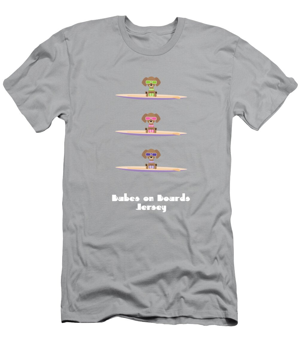 Babes on Boards Jersey Pups in Bikinis on Sups No Background Barefoot Bodeez Art T-Shirt