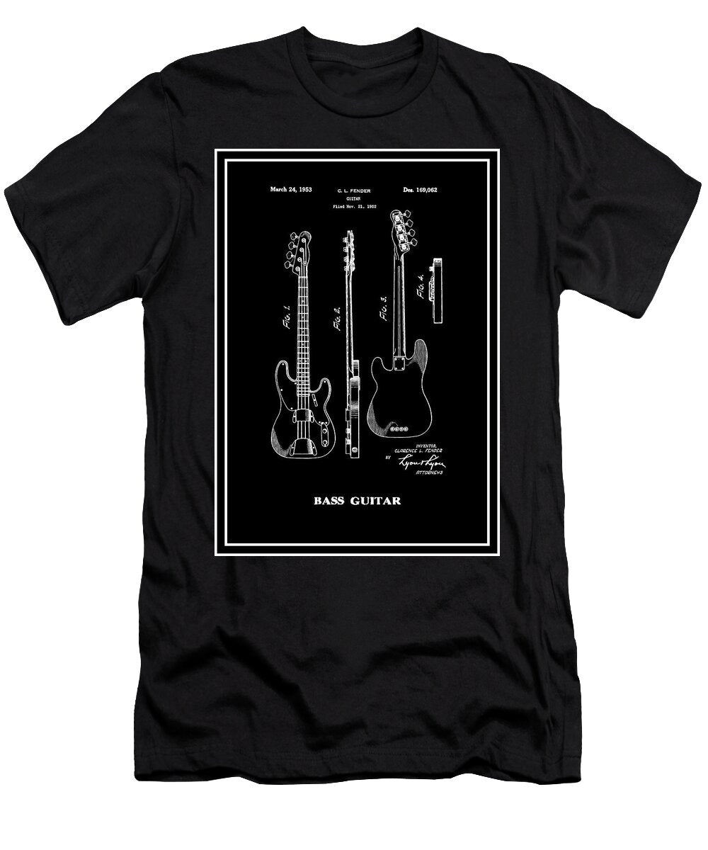 Bass Guitar Vintage Patent 1953 Black and White Carol Japp T-Shirt