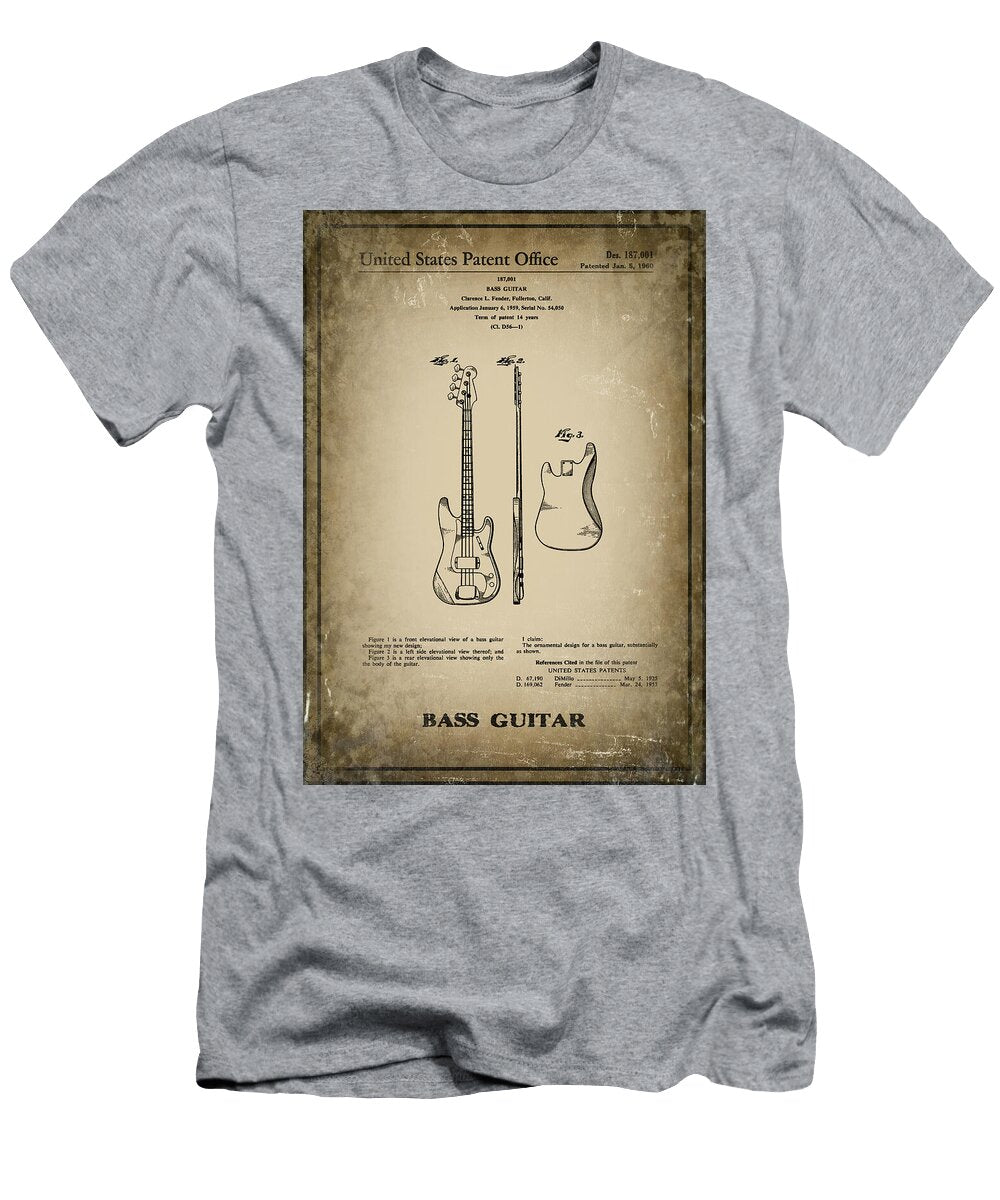Bass Guitar Vintage Retro Patent 1960 Sepia Carol Japp T-Shirt