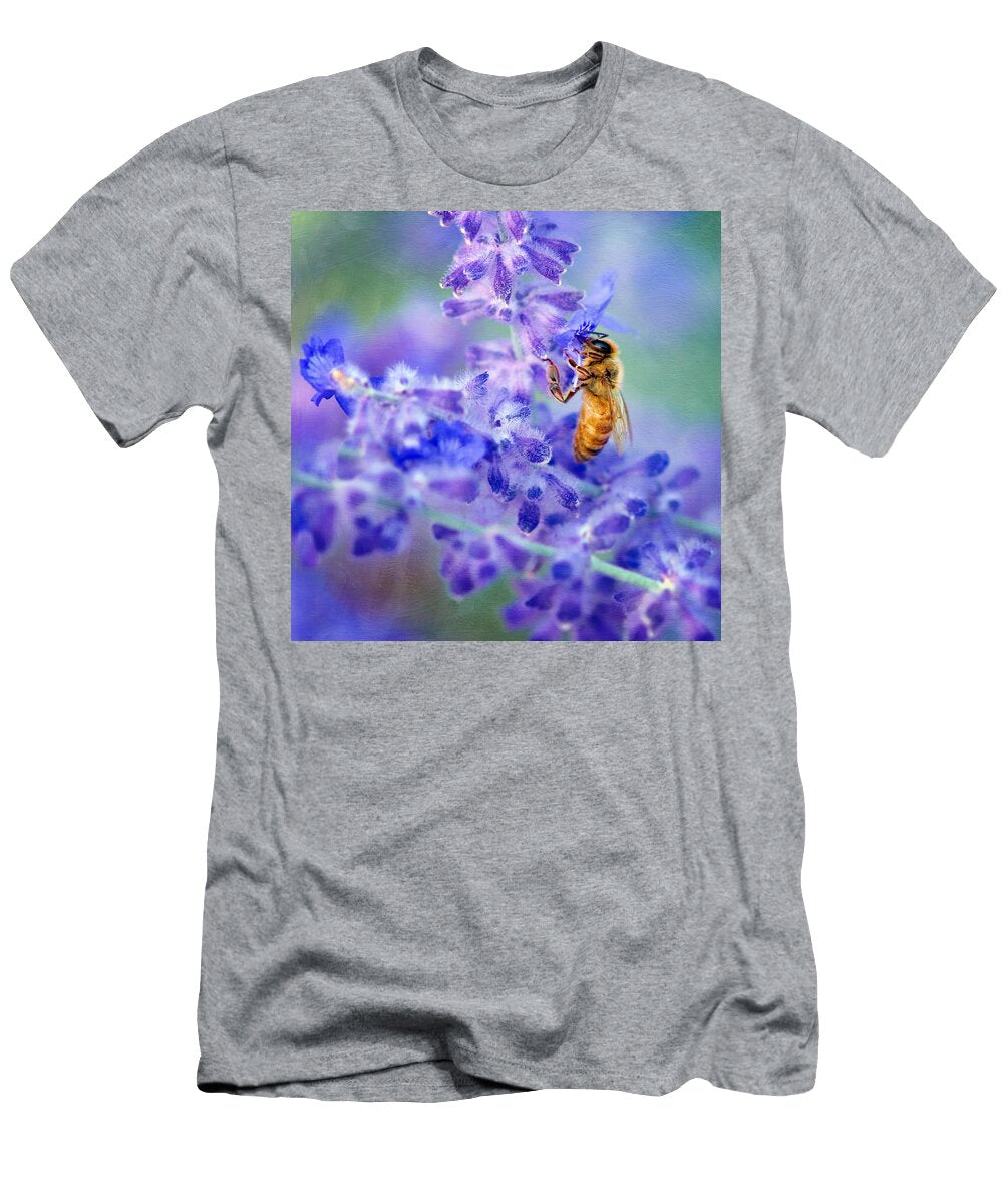 Bee on Russian Sage 2 Square Crop Nikolyn Mcdonald T-Shirt